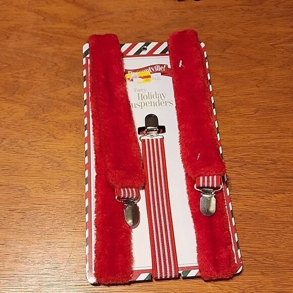 New Fuzzy Santa Christmas Suspenders - Picture 1 of 4